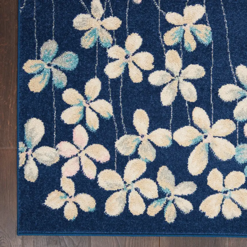 Navy Blue and Ivory Floral Area Rug Photo 7