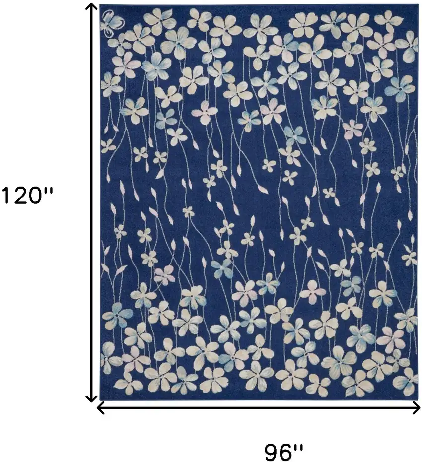 Navy Blue and Ivory Floral Area Rug Photo 3
