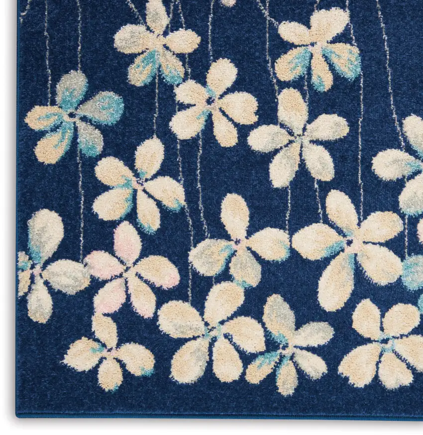 Navy Blue and Ivory Floral Area Rug Photo 8