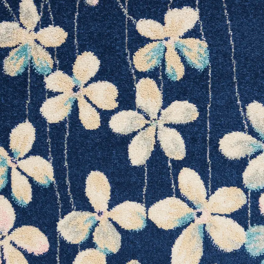 Navy Blue and Ivory Floral Area Rug Photo 7