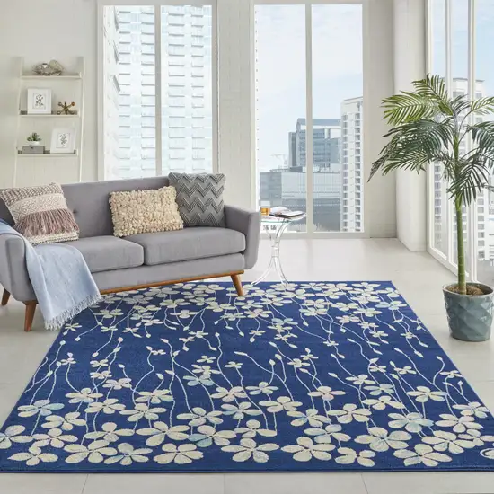 Navy Blue and Ivory Floral Area Rug Photo 3