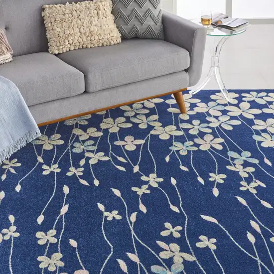 Navy Blue and Ivory Floral Area Rug Photo 4