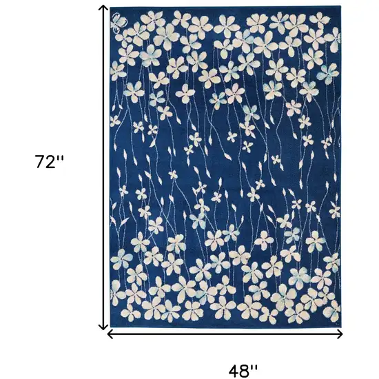 Navy Blue and Ivory Floral Area Rug Photo 3