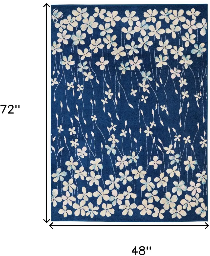 Navy Blue and Ivory Floral Area Rug Photo 3