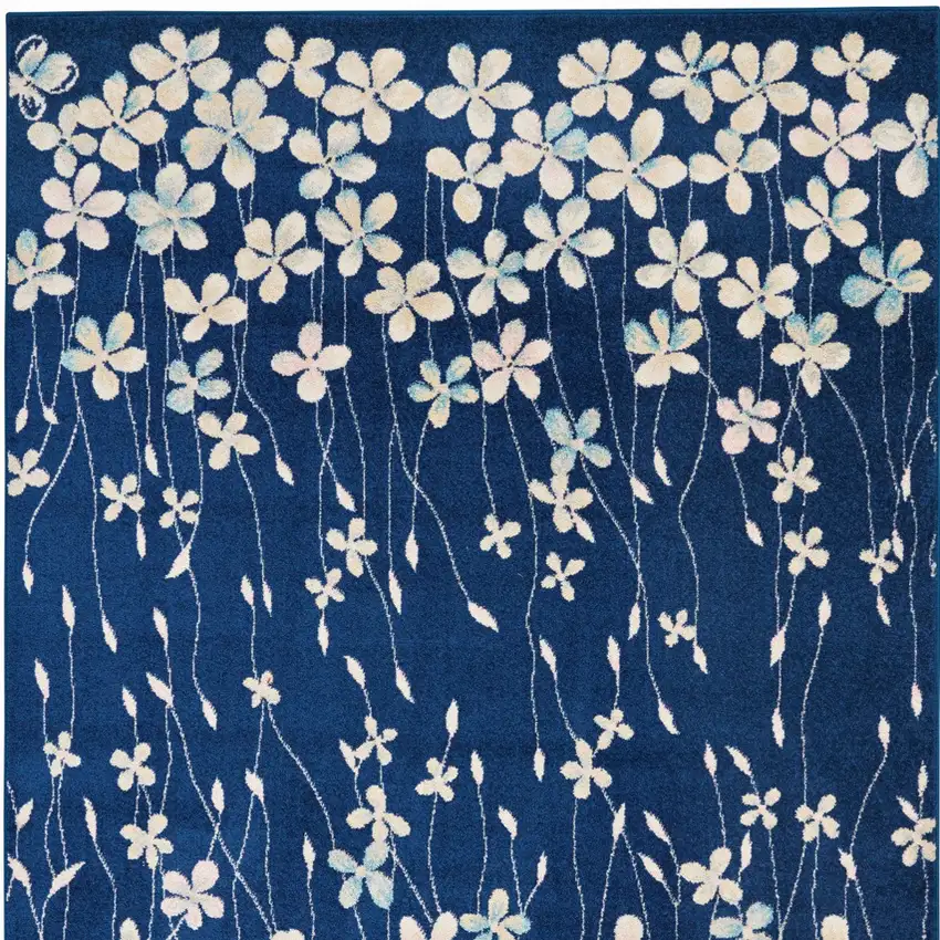 Navy Blue and Ivory Floral Area Rug Photo 7