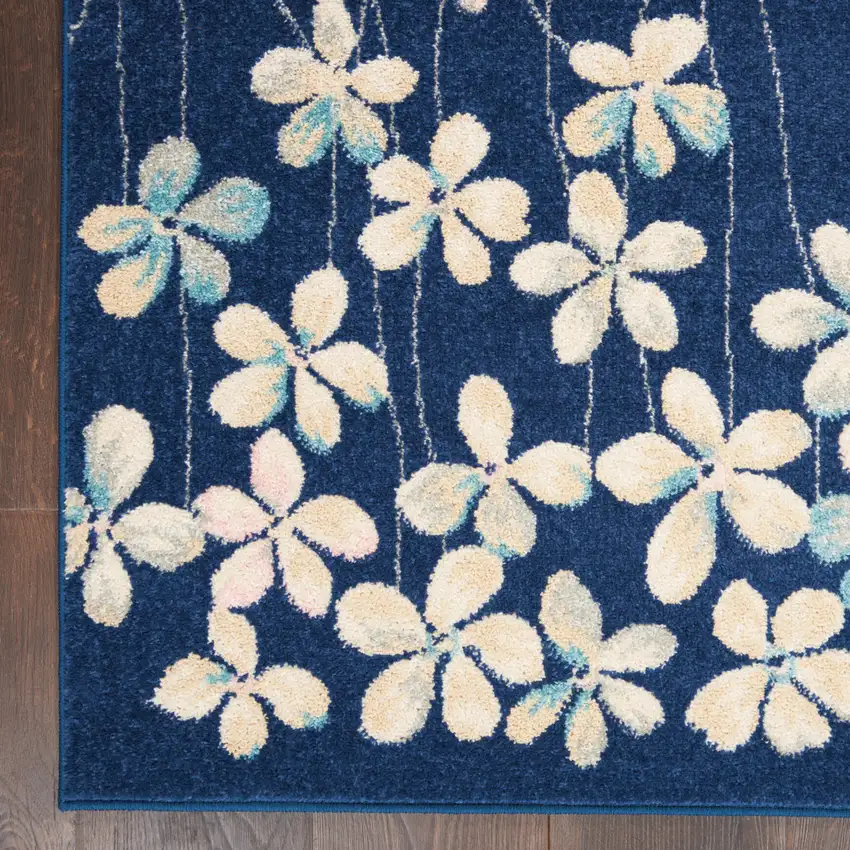 Navy Blue and Ivory Floral Area Rug Photo 8