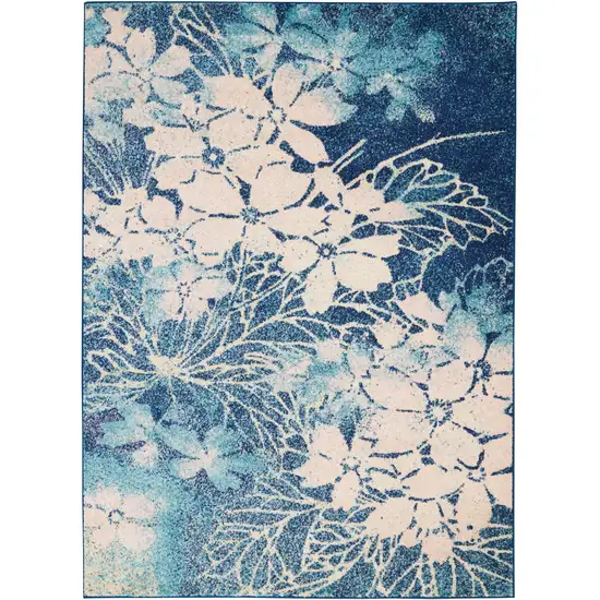 Navy Blue and Ivory Floral Area Rug Photo 1