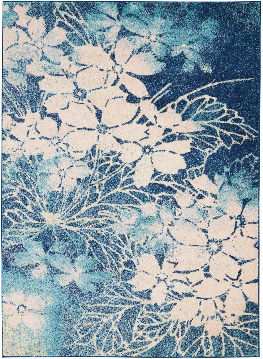 Navy Blue and Ivory Floral Area Rug Photo 2