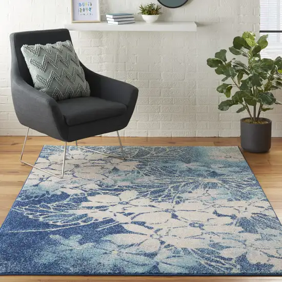 Navy Blue and Ivory Floral Area Rug Photo 3