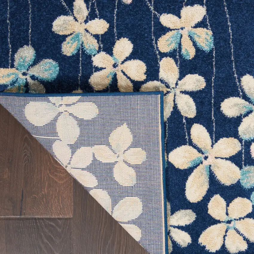 Navy Blue and Ivory Floral Area Rug Photo 7