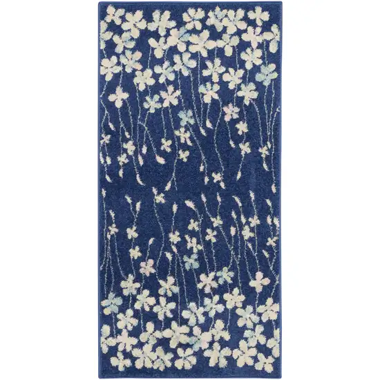 Navy Blue and Ivory Floral Area Rug Photo 1