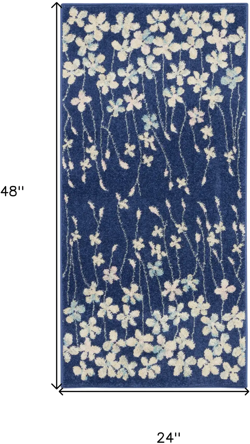 Navy Blue and Ivory Floral Area Rug Photo 3
