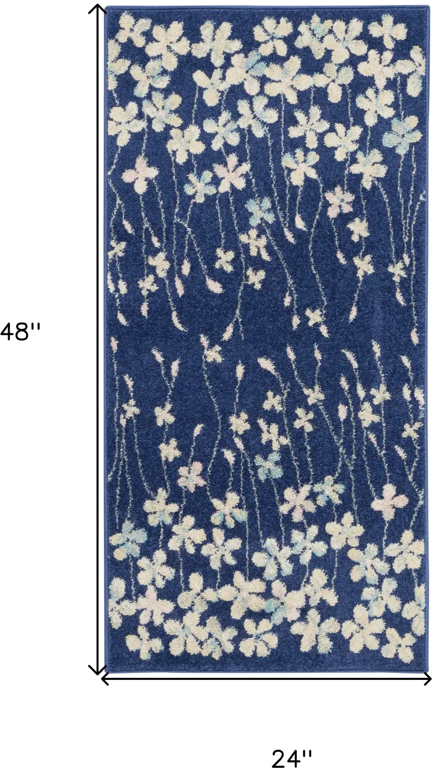 Navy Blue and Ivory Floral Area Rug Photo 3
