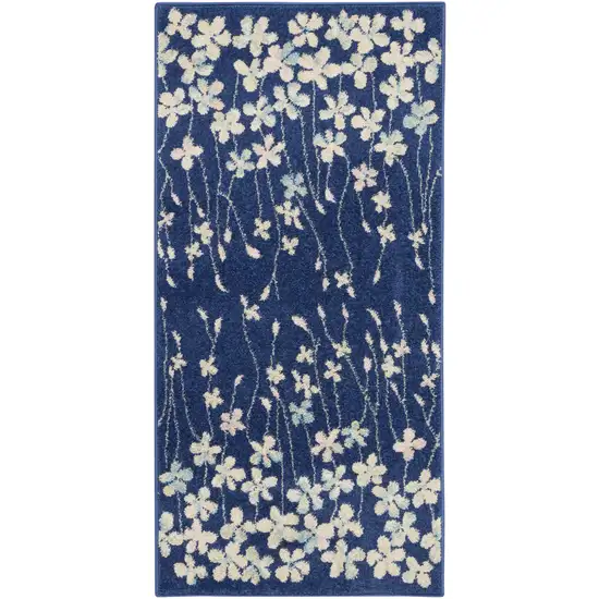 Navy Blue and Ivory Floral Area Rug Photo 2
