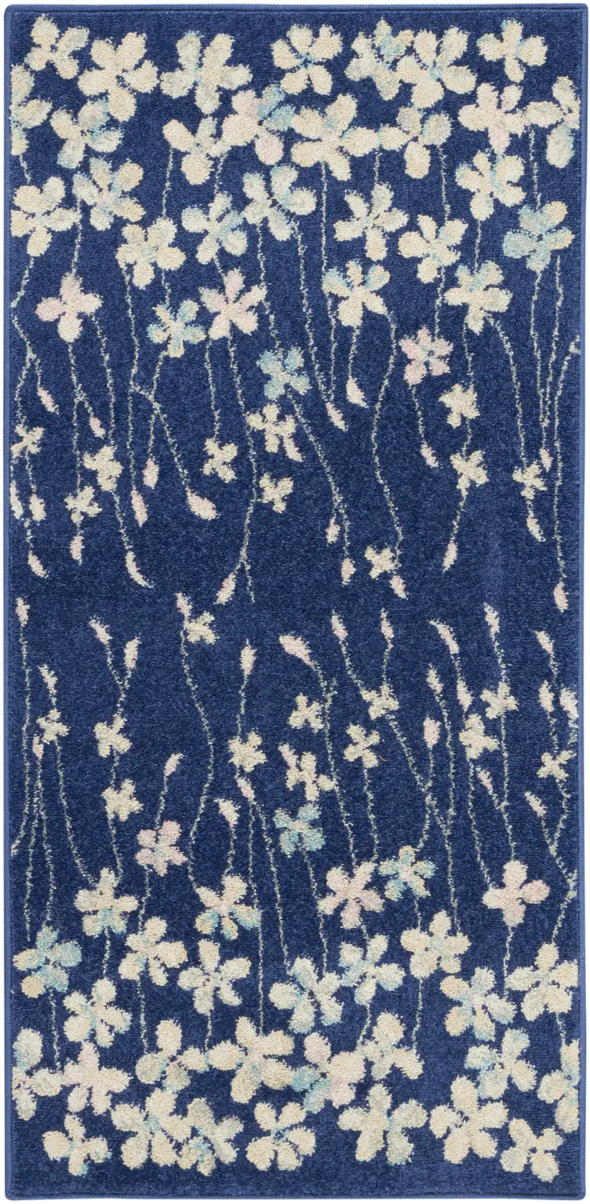 Navy Blue and Ivory Floral Area Rug Photo 2