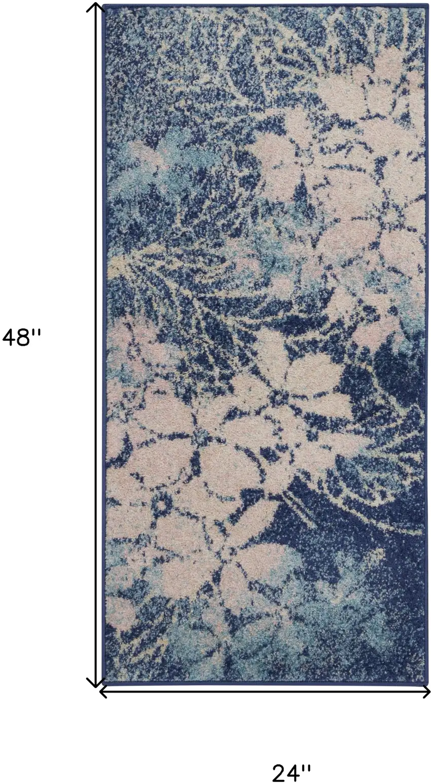 Navy Blue and Ivory Floral Area Rug Photo 3