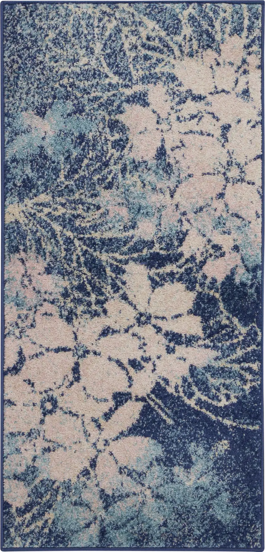 Navy Blue and Ivory Floral Area Rug Photo 2