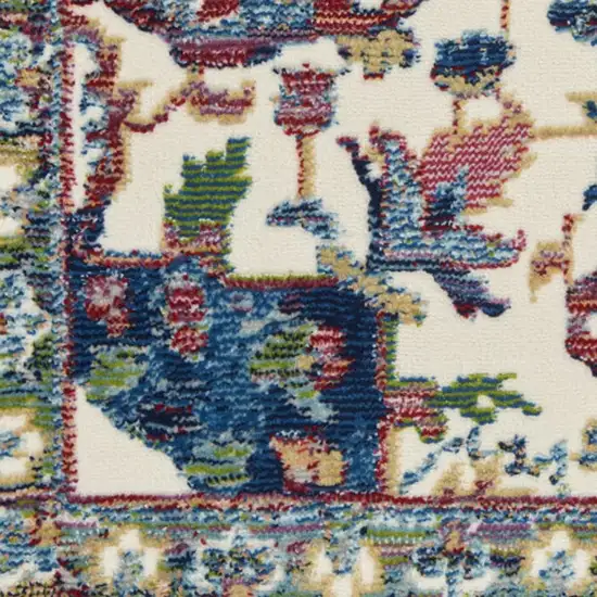 Navy Blue and Ivory Floral Medallion Distressed Non Skid Area Rug Photo 2