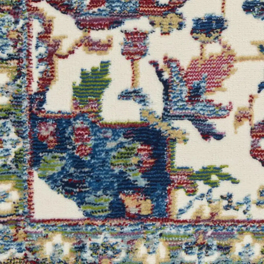 Navy Blue and Ivory Floral Medallion Distressed Non Skid Area Rug Photo 2