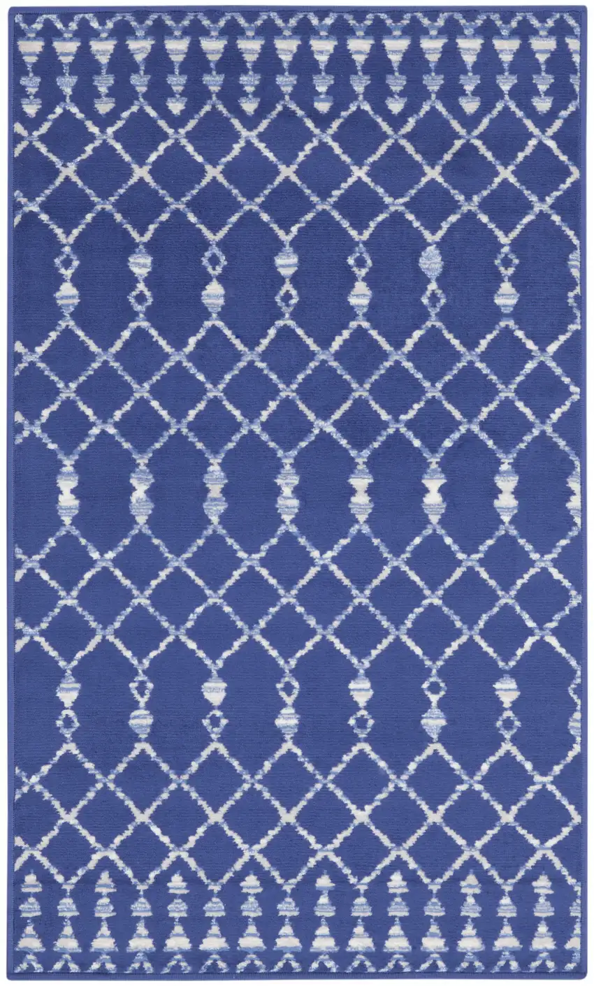 Navy Blue and Ivory Geometric Area Rug Photo 1