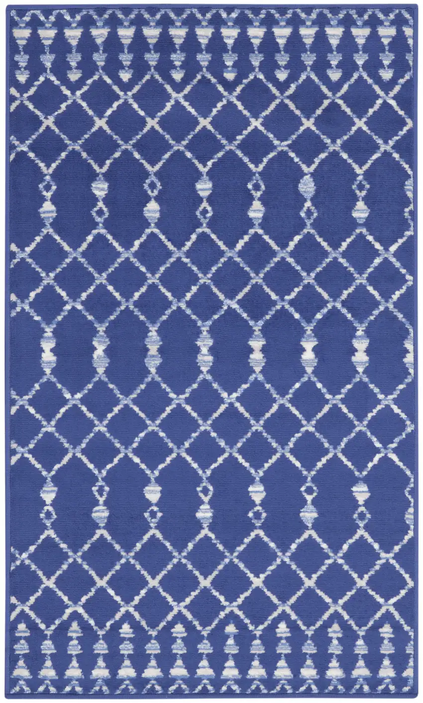 Navy Blue and Ivory Geometric Area Rug Photo 2