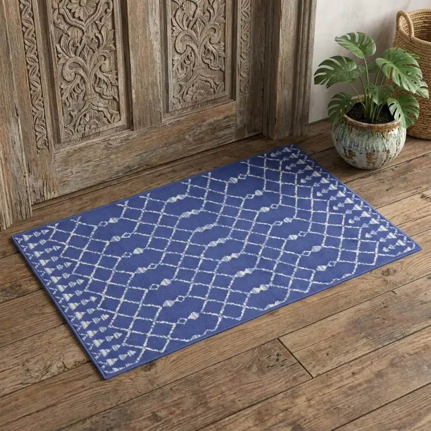 Navy Blue and Ivory Geometric Area Rug Photo 1