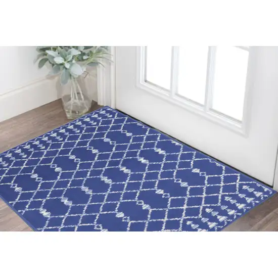 Navy Blue and Ivory Geometric Area Rug Photo 1