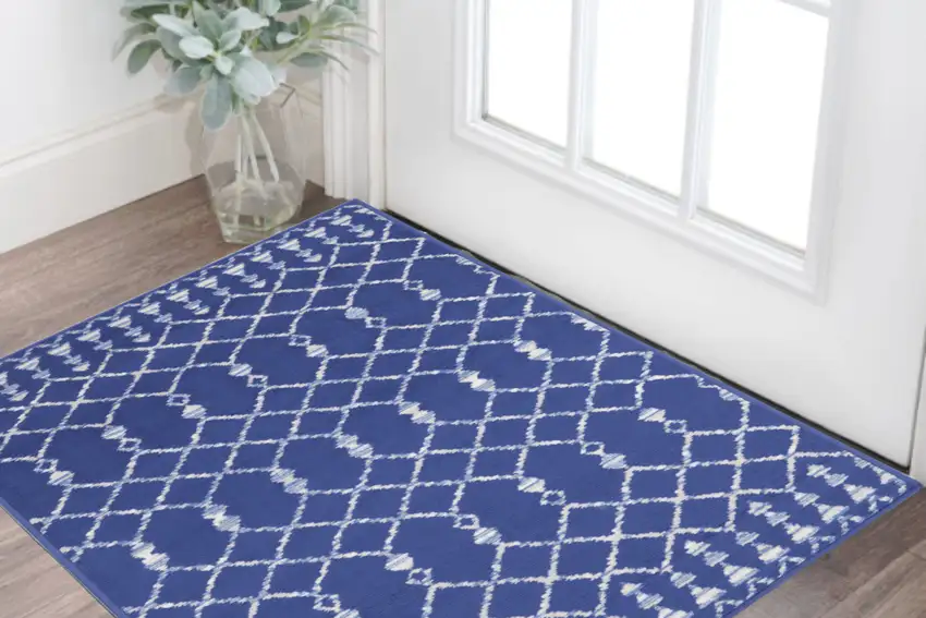Navy Blue and Ivory Geometric Area Rug Photo 1