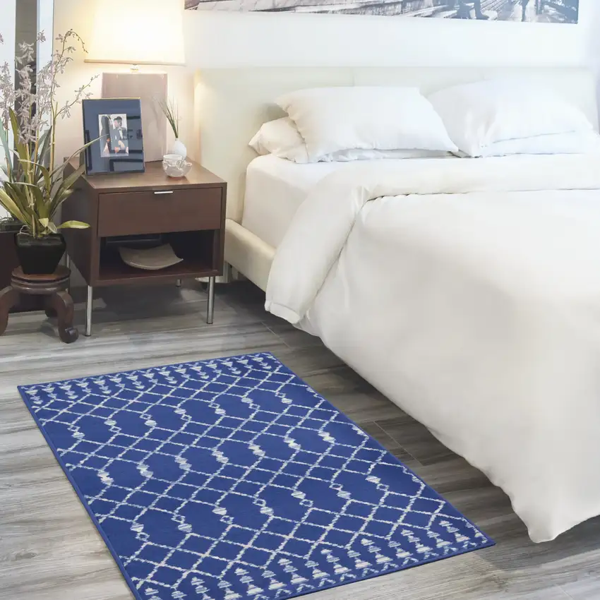 Navy Blue and Ivory Geometric Area Rug Photo 5