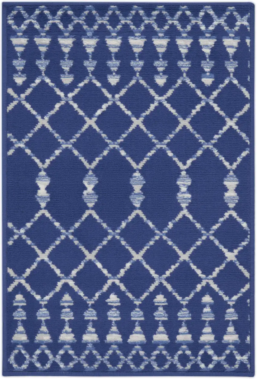 Navy Blue and Ivory Geometric Area Rug Photo 2