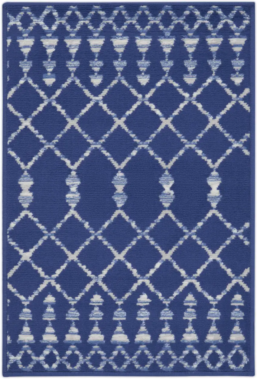 Navy Blue and Ivory Geometric Area Rug Photo 4