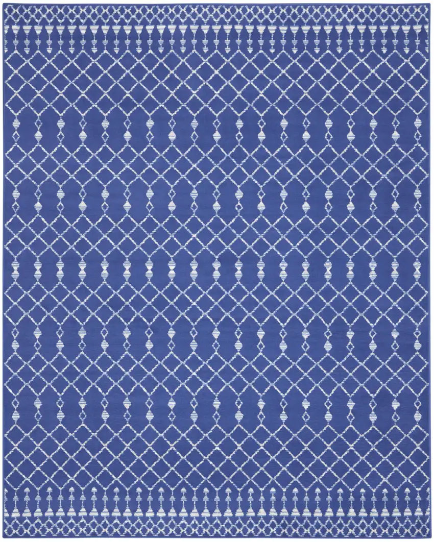 Navy Blue and Ivory Moroccan Distressed Non Skid Area Rug Photo 9