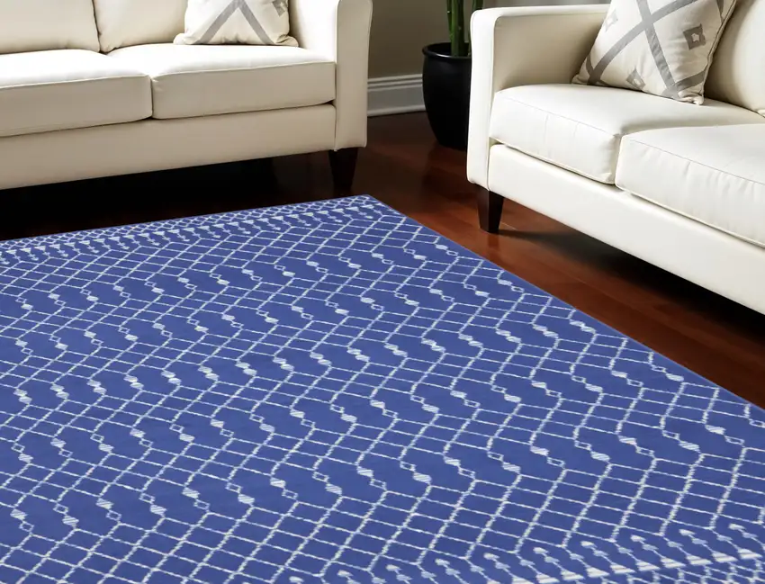 Navy Blue and Ivory Moroccan Distressed Non Skid Area Rug Photo 1