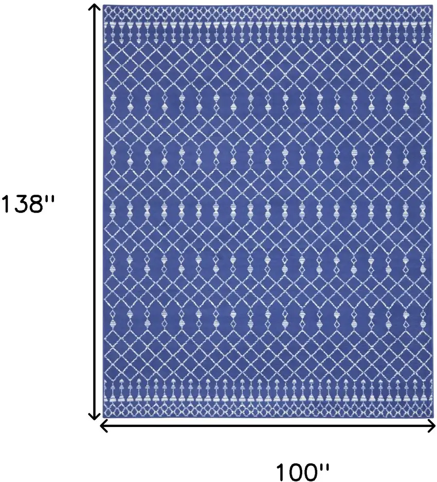 Navy Blue and Ivory Moroccan Distressed Non Skid Area Rug Photo 3