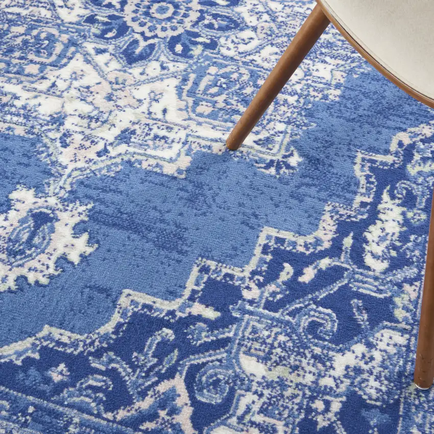 Ivory And Blue Medallion Area Rug Photo 9