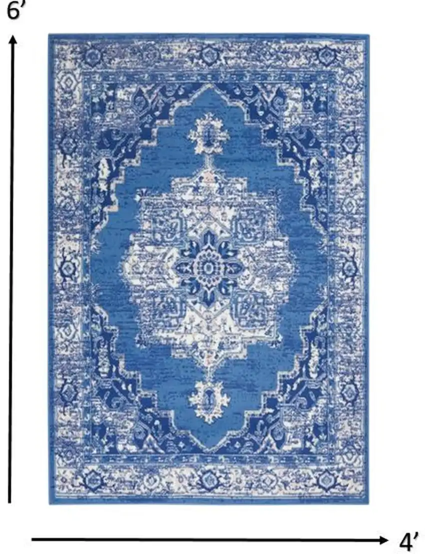 Navy Blue and Ivory Persian Medallion Area Rug Photo 4
