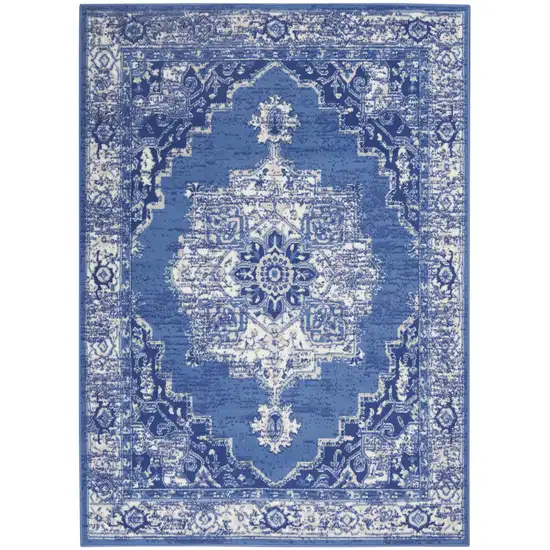 Ivory And Blue Medallion Area Rug Photo 8