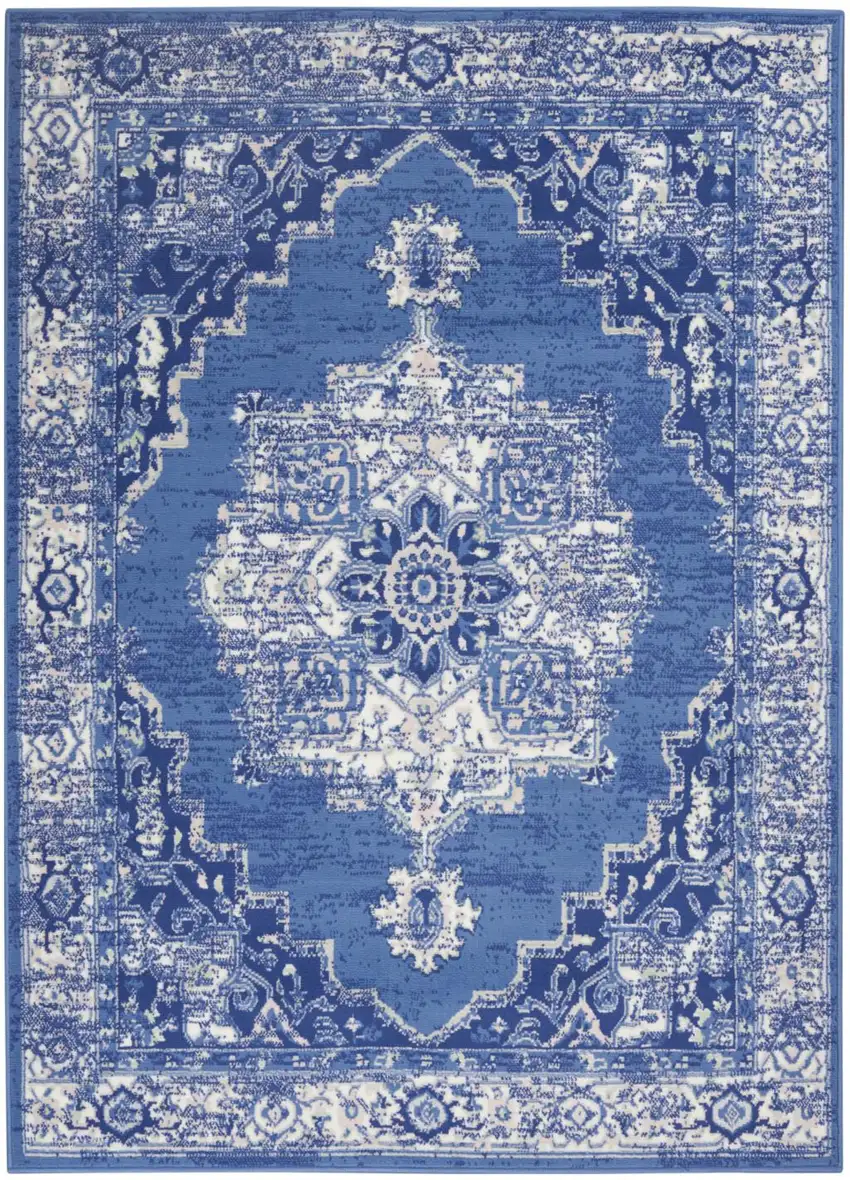 Ivory And Blue Medallion Area Rug Photo 8