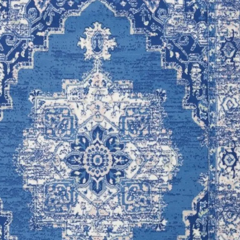 Navy Blue and Ivory Persian Medallion Area Rug Photo 4