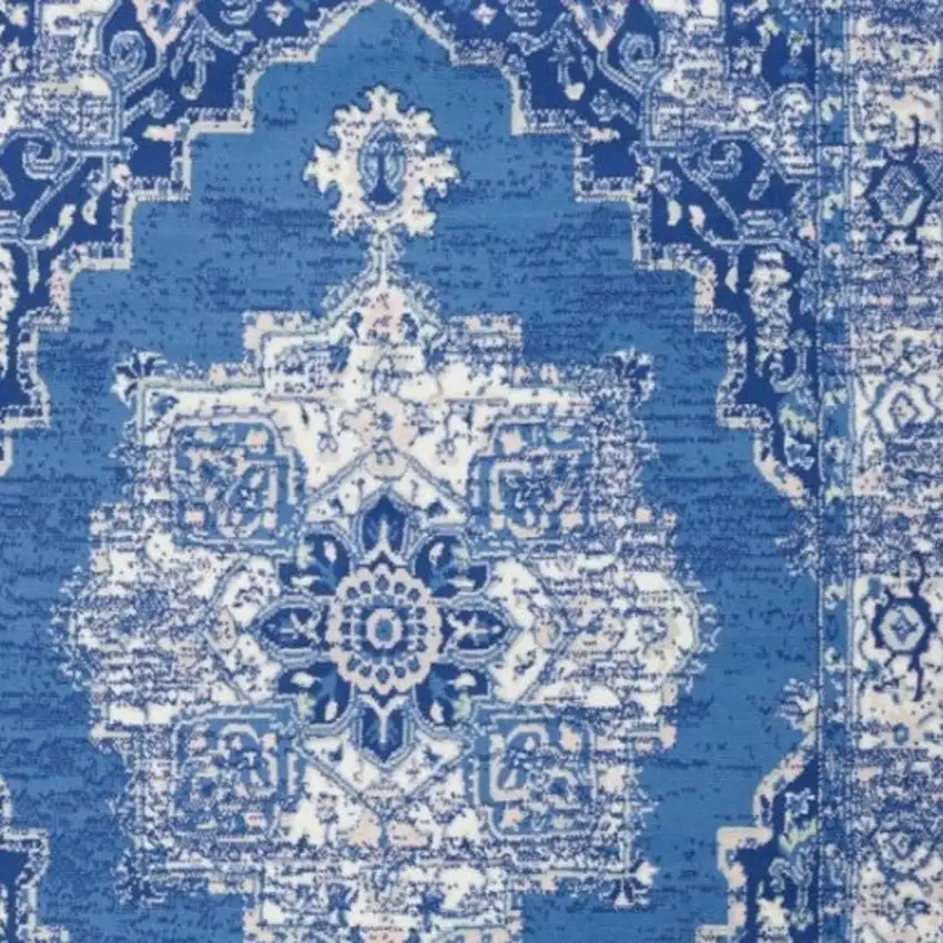 Ivory And Blue Medallion Area Rug Photo 4