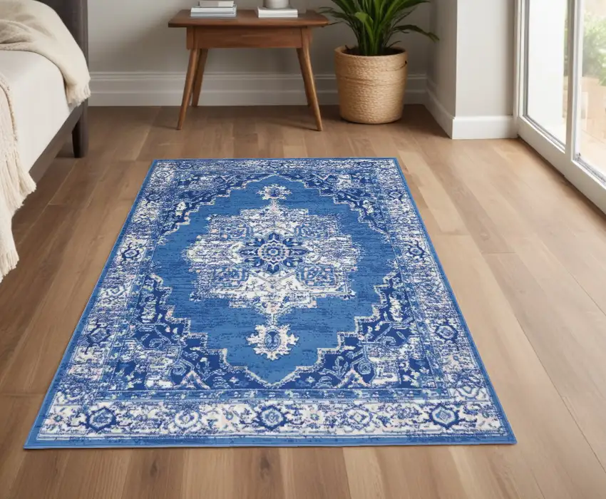 Navy Blue Floral Dhurrie Area Rug Photo 1