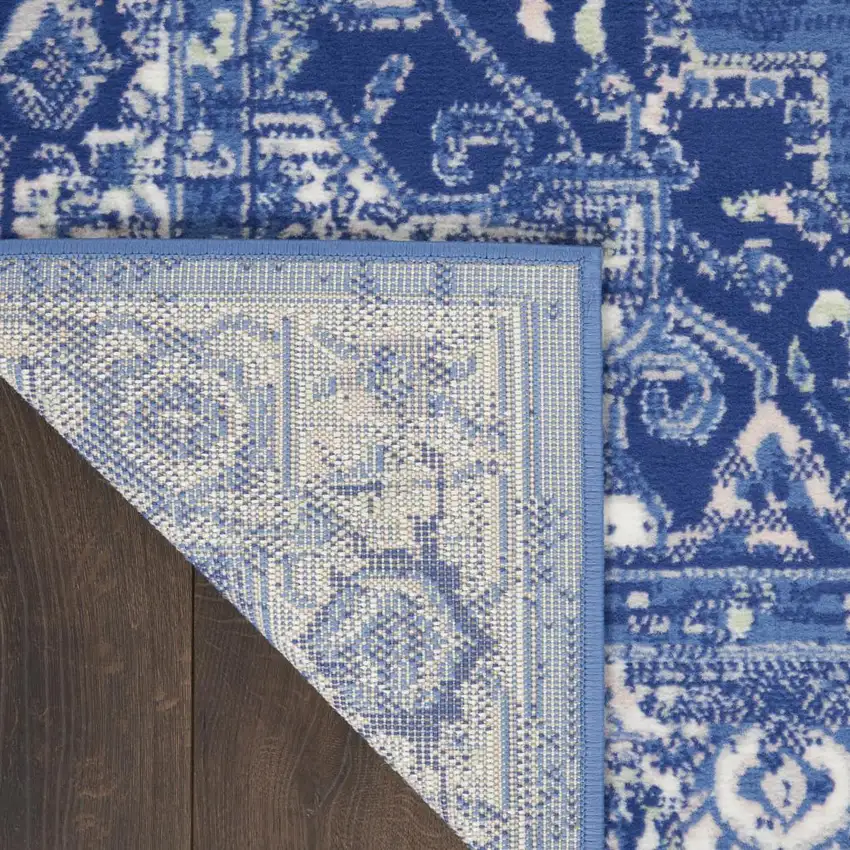 Ivory And Blue Medallion Area Rug Photo 9