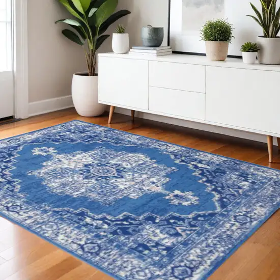 Ivory And Blue Medallion Area Rug Photo 2