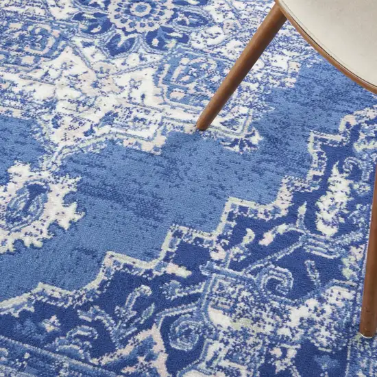 Ivory And Blue Medallion Area Rug Photo 8