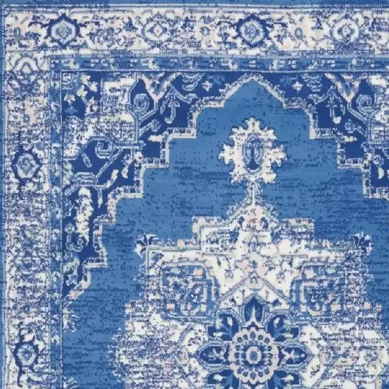 Ivory And Blue Medallion Area Rug Photo 1