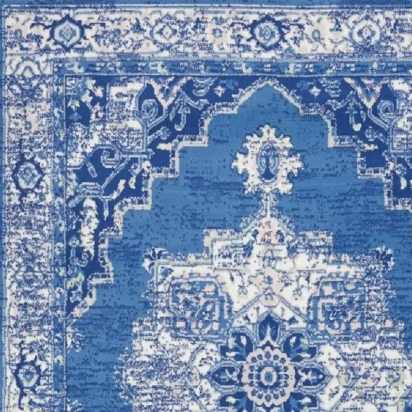 Ivory And Blue Medallion Area Rug Photo 1