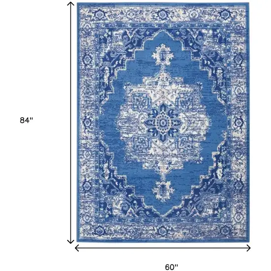 Ivory And Blue Medallion Area Rug Photo 6