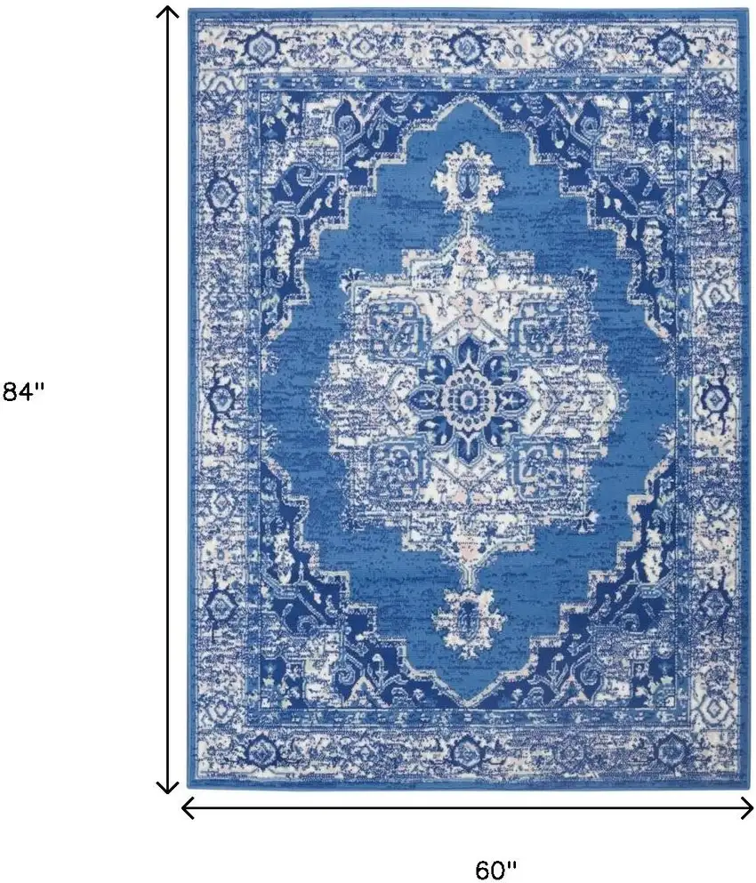 Ivory And Blue Medallion Area Rug Photo 6