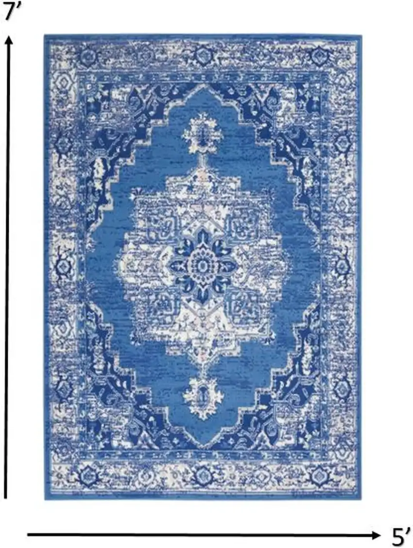Navy Blue and Ivory Persian Medallion Area Rug Photo 4