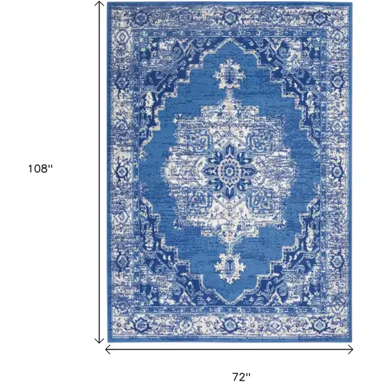 Navy Blue And Ivory Floral Area Rug Photo 7
